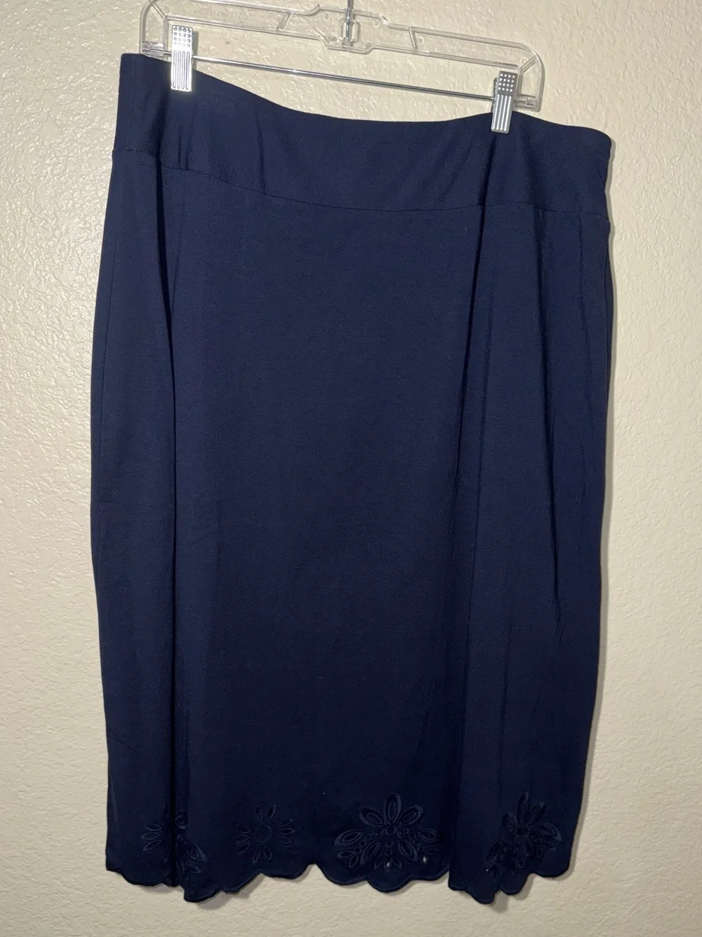 Talbots 1X Eyelet Scalloped Hem Navy Midi Skirt Cottagecore Boho